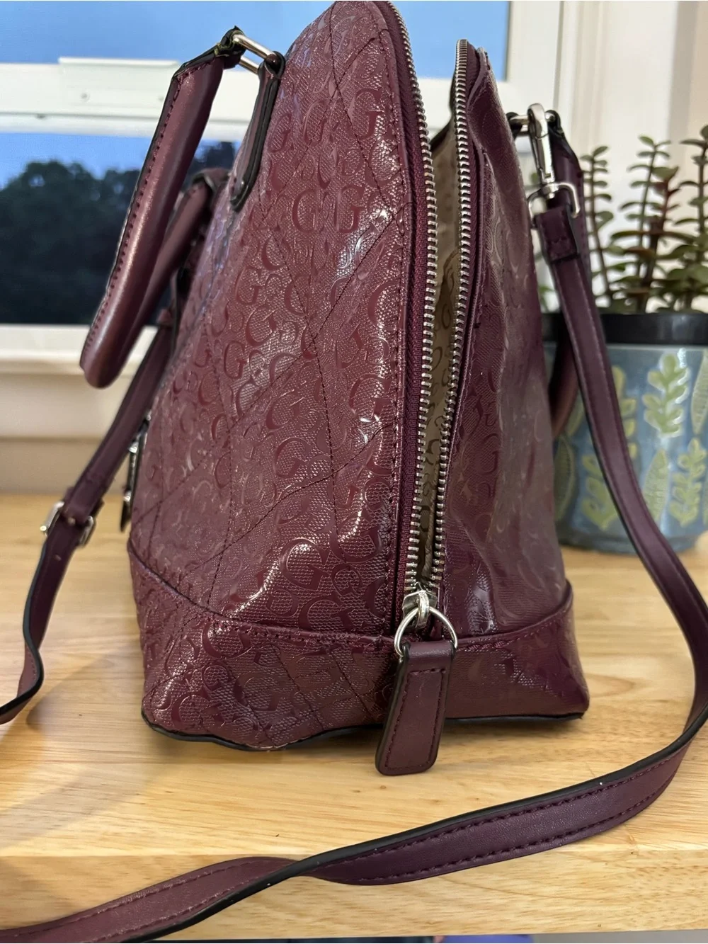 GUESS Plum Satchel with Matching Wallet